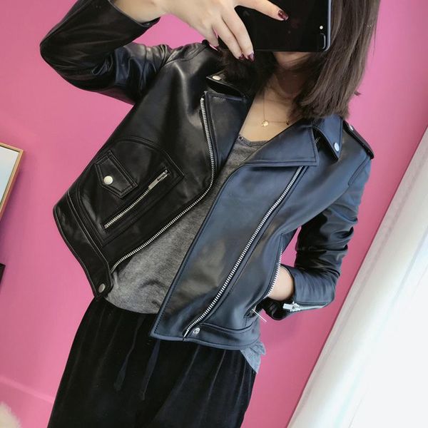 women's leather & faux genuine clothes motorcycle jacket short sheepskin casual fashion embroidery regular dajane full, Black
women's leather & faux genuine clothes motorcycle jacket short sheepskin casual fashion embroidery regular dajane full, Black