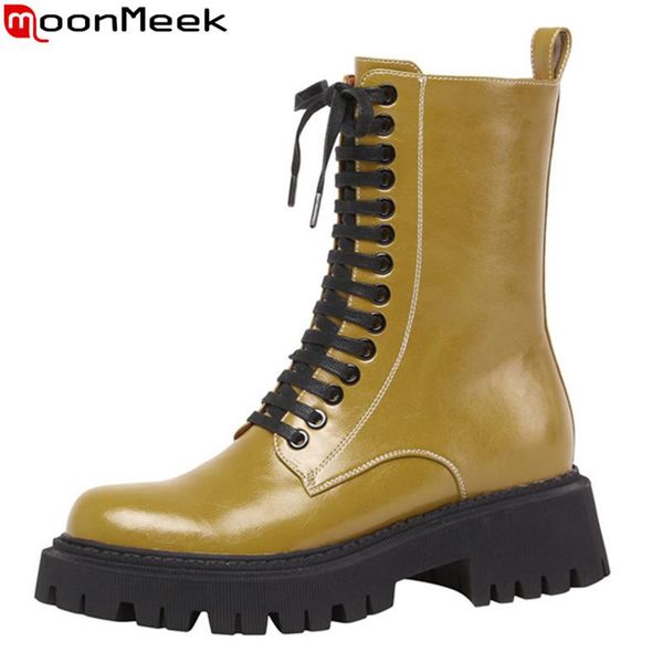 boots moonmeek 2021 genuine leather square heels round toe lace up women autumn winter comfortable ankle, Black
boots moonmeek 2021 genuine leather square heels round toe lace up women autumn winter comfortable ankle, Black