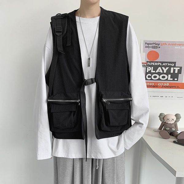 men's vests tactical techwear cargo vest mens harajuku hip hop sleeveless jacket veste homme women punk street casual waistcoat, Black;white
men's vests tactical techwear cargo vest mens harajuku hip hop sleeveless jacket veste homme women punk street casual waistcoat, Black;white