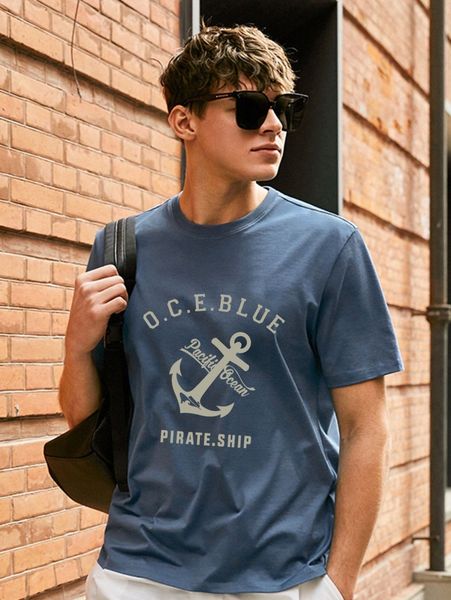 men letter & anchor graphic tee c1lf#, White;black 
men letter & anchor graphic tee c1lf#, White;black