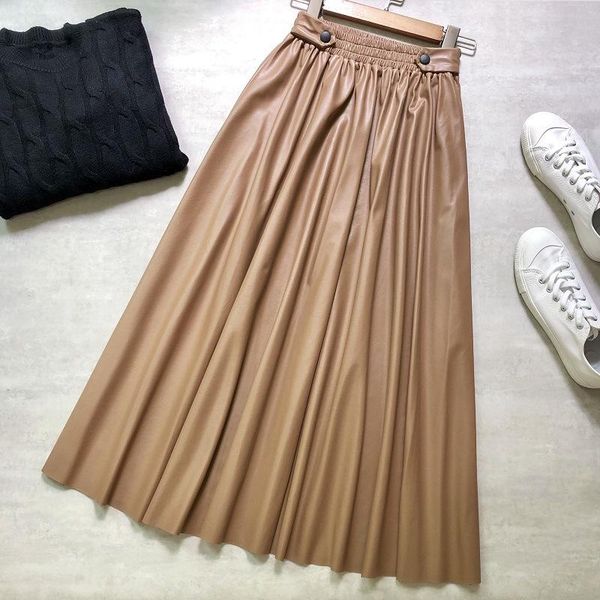 skirts 2021 autumn winter pu leather long pleated skirt women european style elastic high waist button midi a line female, Black
skirts 2021 autumn winter pu leather long pleated skirt women european style elastic high waist button midi a line female, Black