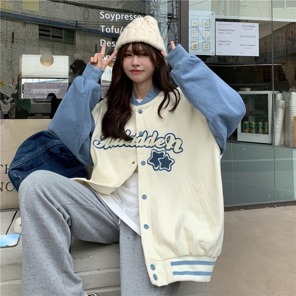 women's jackets baseball jacket, baggy korean college jacket with embroidery lc25, Black;brown
women's jackets baseball jacket, baggy korean college jacket with embroidery lc25, Black;brown