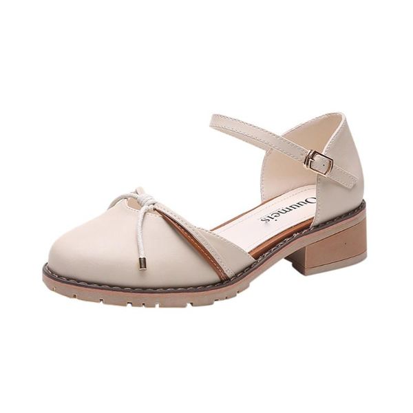 summer women sandals comfortable shoes england elegant round toe bow knot buckle cover heels ladies j30, Black