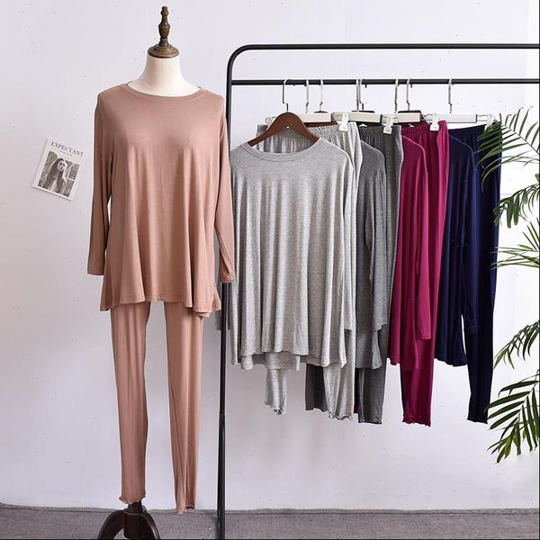 2 pieces set modal pajamas womens sleepwears long sleeve homewear casual gray atoff home clothes, Black;red
2 pieces set modal pajamas womens sleepwears long sleeve homewear casual gray atoff home clothes, Black;red