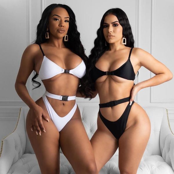 women's swimwear strap snap button sports swimsuit split bikini high waisted bathing suit woman two piece set women, White;black
women's swimwear strap snap button sports swimsuit split bikini high waisted bathing suit woman two piece set women, White;black