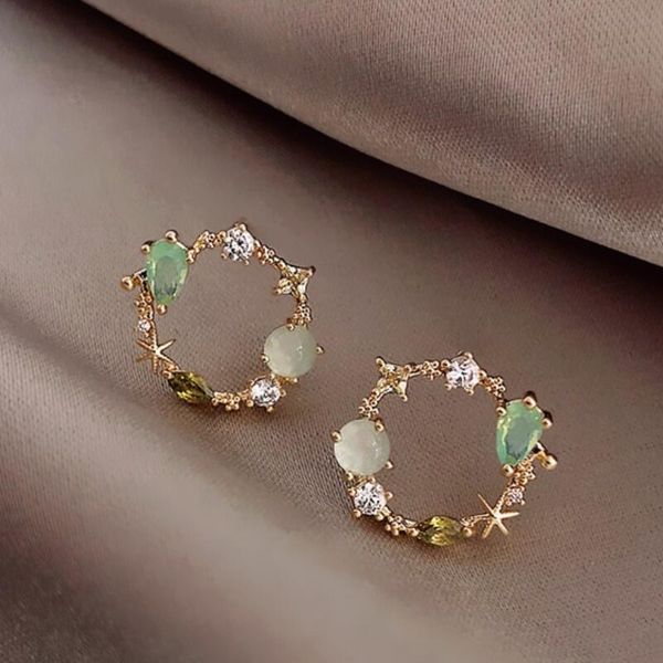 trendy round crystal stud earrings pink green zircon cricle earrings eleglant leaf design jewelry gift for women, Golden;silver
trendy round crystal stud earrings pink green zircon cricle earrings eleglant leaf design jewelry gift for women, Golden;silver