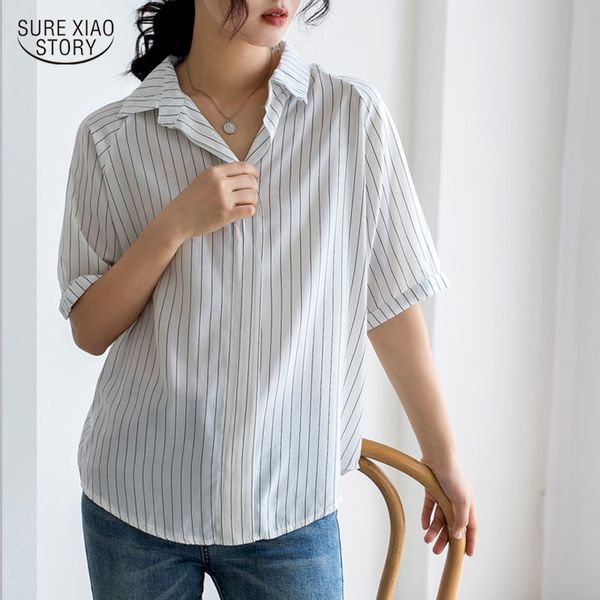 blusas short sleeve striped women's blouse casual loose cardigan women shirt white turn-down collar female blouses 5248 50 210417
blusas short sleeve striped women's blouse casual loose cardigan women shirt white turn-down collar female blouses 5248 50 210417