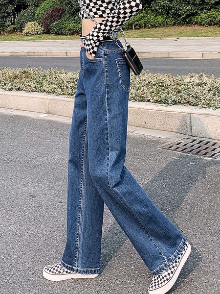 women's jeans wide leg high loose 2021 spring and autumn elastic waist straight pants cnfc, Blue
women's jeans wide leg high loose 2021 spring and autumn elastic waist straight pants cnfc, Blue