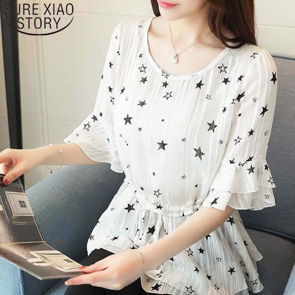 summer fashion chiffon blouses short o-neck clothing printed lotus sleeve women 5551 50 210415, White
summer fashion chiffon blouses short o-neck clothing printed lotus sleeve women 5551 50 210415, White