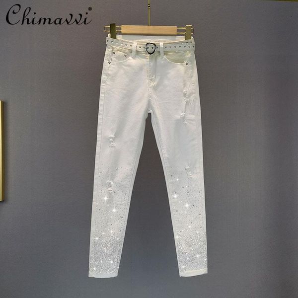 women's jeans heavy drilling white thin 2021 summer high waist slim cropped skinny pants fashion streetwear elegant denim, Blue
women's jeans heavy drilling white thin 2021 summer high waist slim cropped skinny pants fashion streetwear elegant denim, Blue