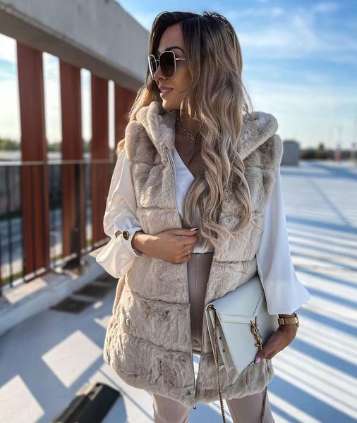 autumn winter loose plush multicolor hooded waistcoat, White 
autumn winter loose plush multicolor hooded waistcoat, White
