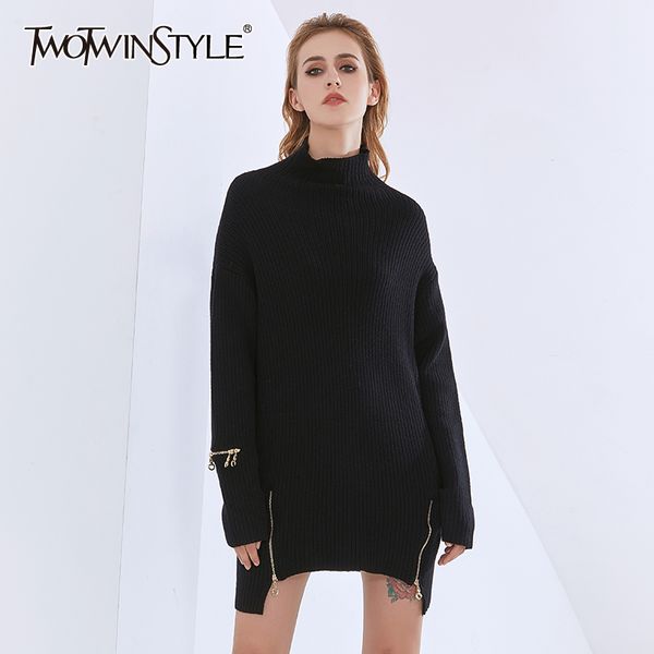 twotwinstyle casual sweaters for women turtleneck long sleeve patchwork zipper loose long pullovers female fashion clothing 210517, White;black
twotwinstyle casual sweaters for women turtleneck long sleeve patchwork zipper loose long pullovers female fashion clothing 210517, White;black