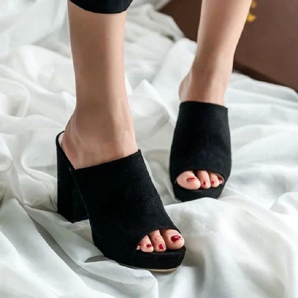 slippers women's summer style solid color suede square heel fish mouth casual shoes comfortable outdoor sexy, Black
slippers women's summer style solid color suede square heel fish mouth casual shoes comfortable outdoor sexy, Black