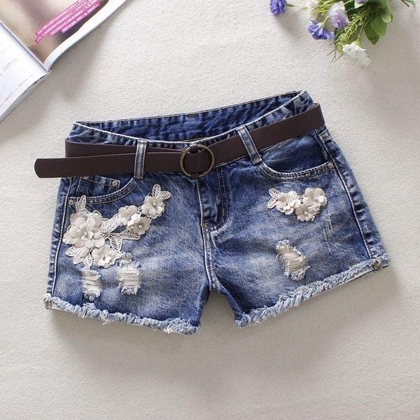 women's shorts summer 2021 mid waisted denim ladies lace floral cowboy jeans for women, White;black
women's shorts summer 2021 mid waisted denim ladies lace floral cowboy jeans for women, White;black