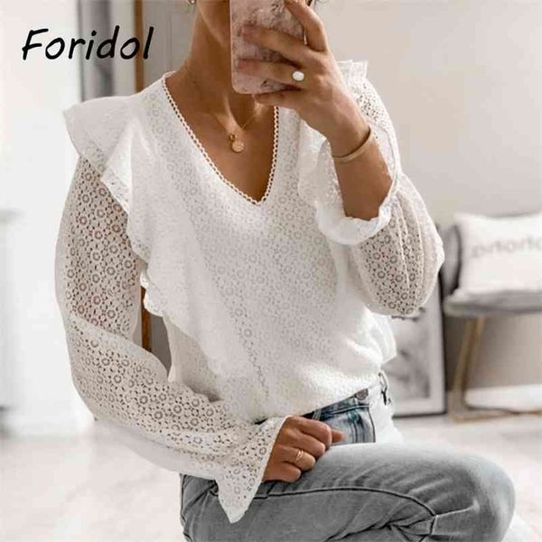 elegant white lace blouse women long sleeve spring autumn vintage shirts ruffles see through female 210427
elegant white lace blouse women long sleeve spring autumn vintage shirts ruffles see through female 210427