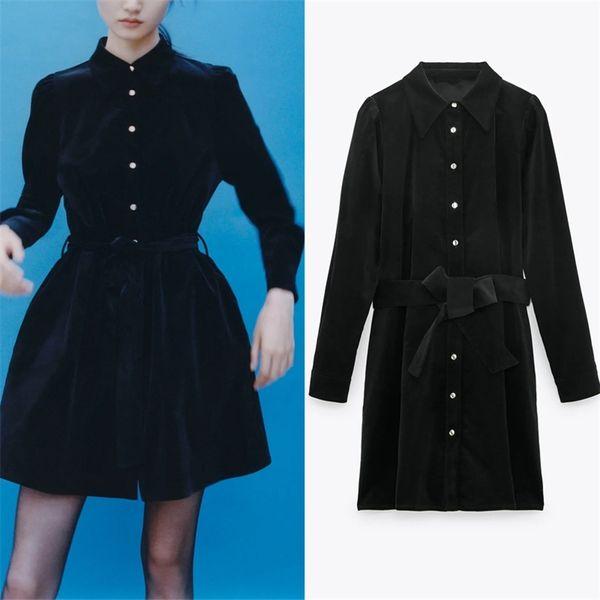 black velvet mini dress women autumn fashion tied belt long sleeve ladies vintage french elegant es 210519, Black;gray
black velvet mini dress women autumn fashion tied belt long sleeve ladies vintage french elegant es 210519, Black;gray