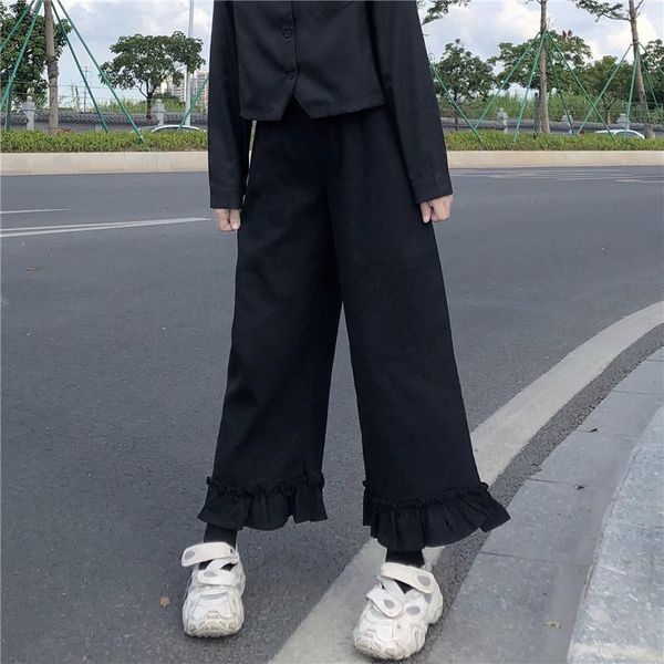 women's pants & capris flare japanese style kawaii soft girl harajuku ruffle basic wide leg casual white black elastic waist baggy trou, Black;white
women's pants & capris flare japanese style kawaii soft girl harajuku ruffle basic wide leg casual white black elastic waist baggy trou, Black;white