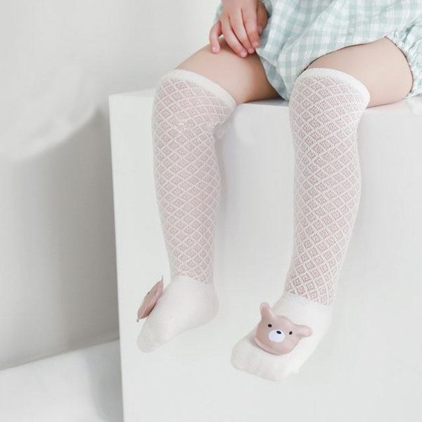 socks summer born toddler baby boy girl mesh cotton breathable anti-mosquito cute cartoon fashion casual kids long tube, Pink;yellow