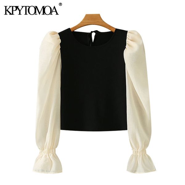 women fashion patchwork cropped knitted blouses vintage puff sleeve back bow tied female shirts chic 210416, White
women fashion patchwork cropped knitted blouses vintage puff sleeve back bow tied female shirts chic 210416, White