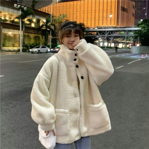 women's wool & blends ladies winter thicken plush street loose long-sleeve jacket women button warm outwear female autumn casual solid, Black
women's wool & blends ladies winter thicken plush street loose long-sleeve jacket women button warm outwear female autumn casual solid, Black