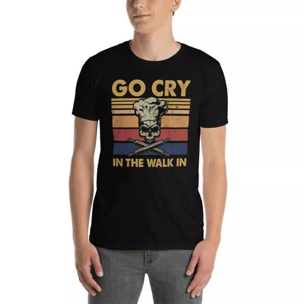vintage retro go cry in the walk in cool chef skull cooking cook kitchener shirt, White;black
vintage retro go cry in the walk in cool chef skull cooking cook kitchener shirt, White;black