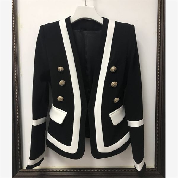 fashion designer blazer jacket women's classic black white color block metal buttons 211006, White;black
fashion designer blazer jacket women's classic black white color block metal buttons 211006, White;black