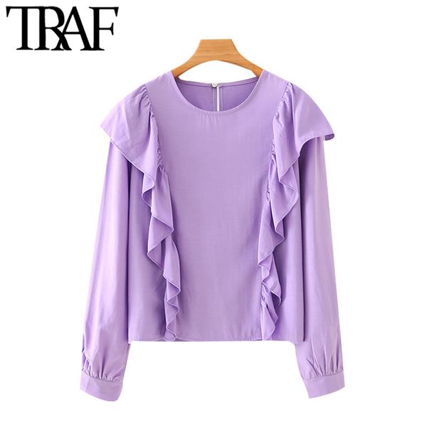 traf women sweet fashion ruffles solid blouses vintage o neck long sleeves female shirts blusas chic 210415, White
traf women sweet fashion ruffles solid blouses vintage o neck long sleeves female shirts blusas chic 210415, White