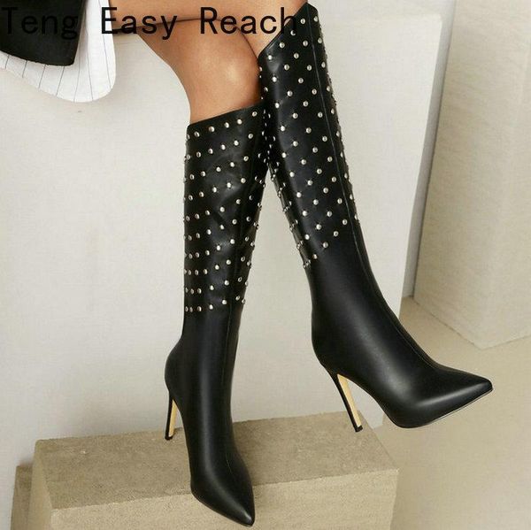 boots 2021 women knee high thin heel pointed toe ladies calf pu leather back zipper rivet women's big size, Black
boots 2021 women knee high thin heel pointed toe ladies calf pu leather back zipper rivet women's big size, Black
