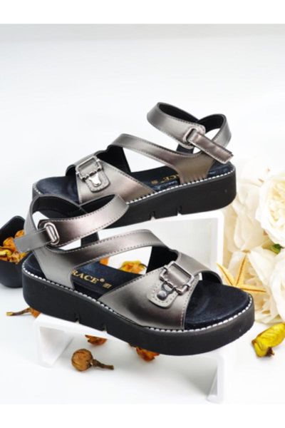 sandals women's gray thick sole, Black