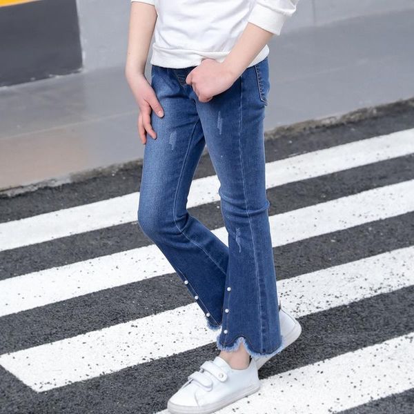 children jeans 2021 autumn girls denim flared pants casual fashion ladies single layer kids trend, Blue 
children jeans 2021 autumn girls denim flared pants casual fashion ladies single layer kids trend, Blue