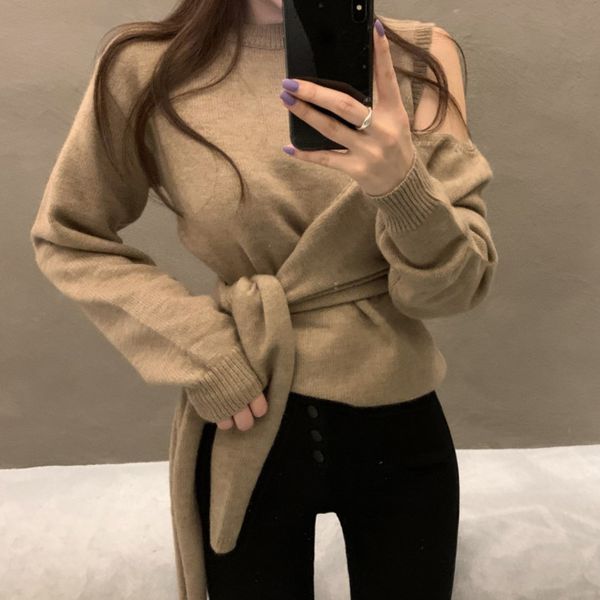autumn female sweater lace up to her neck knit women's loose stylish casual korean jumpers pull femme s, White;black
autumn female sweater lace up to her neck knit women's loose stylish casual korean jumpers pull femme s, White;black