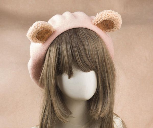 bear nice girls ear baret lolita hat, Blue;gray