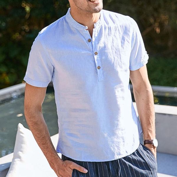 men's casual shirts camisas para hombre 2021 european american stand-up collar cotton linen short-sleeved shirt clothing, White;black
men's casual shirts camisas para hombre 2021 european american stand-up collar cotton linen short-sleeved shirt clothing, White;black