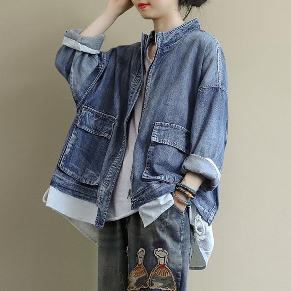 women's jackets large size loose literary long-sleeved denim jacket women autumn style stand-up collar all-match casual y670, Black;brown
women's jackets large size loose literary long-sleeved denim jacket women autumn style stand-up collar all-match casual y670, Black;brown