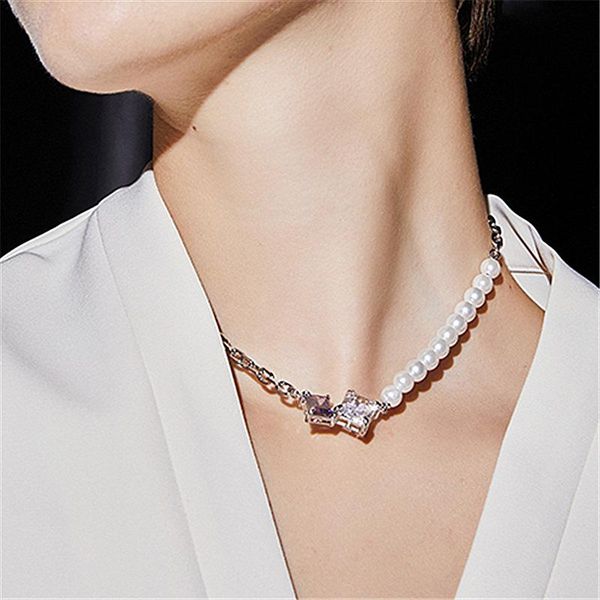 pendant necklaces vintage baroque irregular pearl chain item 2021 geometric two-color zircon splicing necklace ladies punk jewelry, Silver
pendant necklaces vintage baroque irregular pearl chain item 2021 geometric two-color zircon splicing necklace ladies punk jewelry, Silver