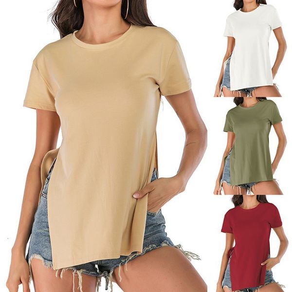 women's t-shirt womens short sleeve o-neck solid side split loose pullover tunic 517f 9nue, White
women's t-shirt womens short sleeve o-neck solid side split loose pullover tunic 517f 9nue, White