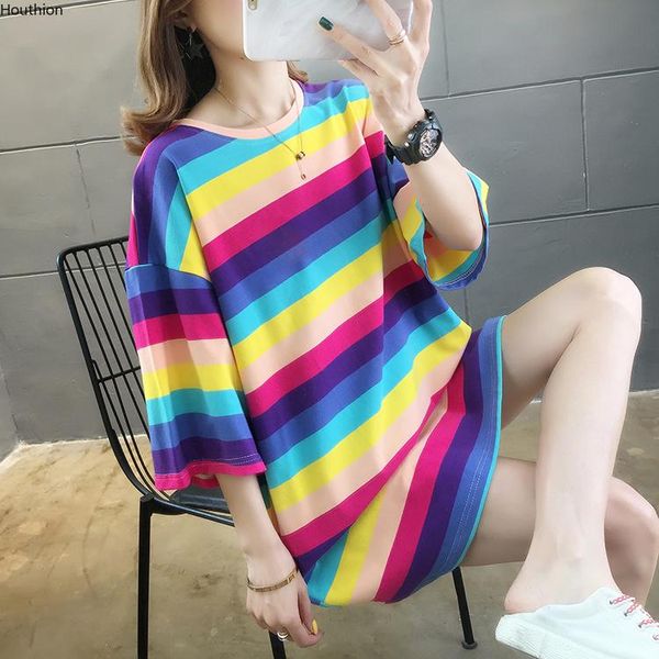 women's t-shirt houthion summer loose all-match o-neck short sleeve fashion casual large size mid-length striped top, White
women's t-shirt houthion summer loose all-match o-neck short sleeve fashion casual large size mid-length striped top, White