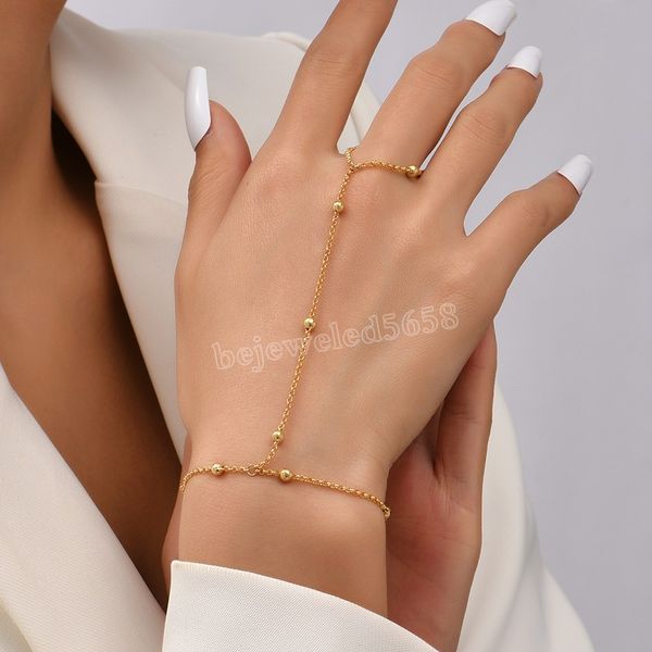 2022 female hand bracelet slave chain link finger ring copper beads chains connected hand harness bracelets for women, Golden;silver
2022 female hand bracelet slave chain link finger ring copper beads chains connected hand harness bracelets for women, Golden;silver