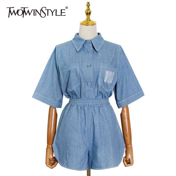 denim casual two piece set for women lapel short sleeve high waist solid sets fashion clothes 210423, White
denim casual two piece set for women lapel short sleeve high waist solid sets fashion clothes 210423, White
