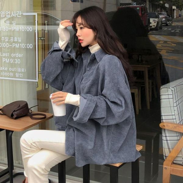 women's t-shirt frock shirt autumn dress 2021 retro bf languid, loose and slim long sleeve corduroy coat trend, White
women's t-shirt frock shirt autumn dress 2021 retro bf languid, loose and slim long sleeve corduroy coat trend, White