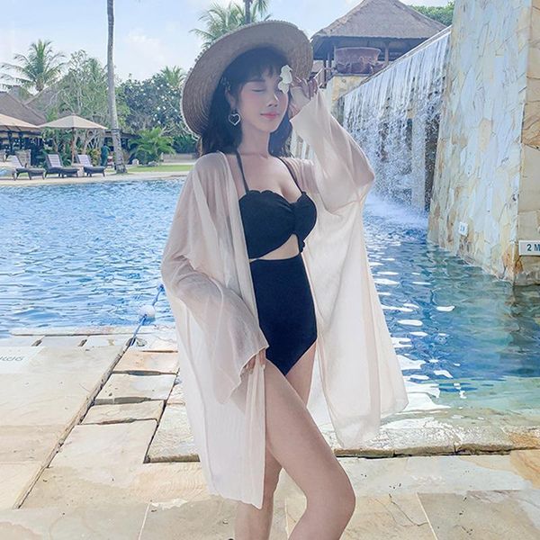 women's swimwear chiffon ruffled beach jacket loose plus size cardigan bikini blouse sun protection shirt women swimsuit outer wear, White;black
women's swimwear chiffon ruffled beach jacket loose plus size cardigan bikini blouse sun protection shirt women swimsuit outer wear, White;black