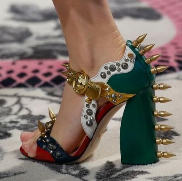 spike rivets summer women sandals colorful chunky heel high ankle buckles shoes, Black
spike rivets summer women sandals colorful chunky heel high ankle buckles shoes, Black