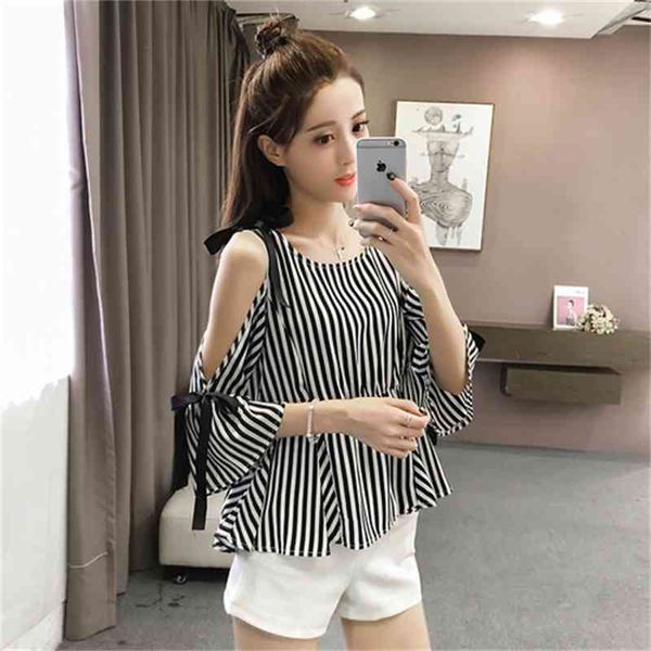 shirts new loose korean short blouse striped off shoulder seven sleeve chiffon women blouses clothing blusas mujer, White
shirts new loose korean short blouse striped off shoulder seven sleeve chiffon women blouses clothing blusas mujer, White