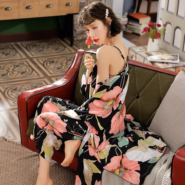 2021julys song 3 piece spring floral printed pajamas set summer viscose sleepwear women pajamas long pants night suit set, Black;red
2021julys song 3 piece spring floral printed pajamas set summer viscose sleepwear women pajamas long pants night suit set, Black;red