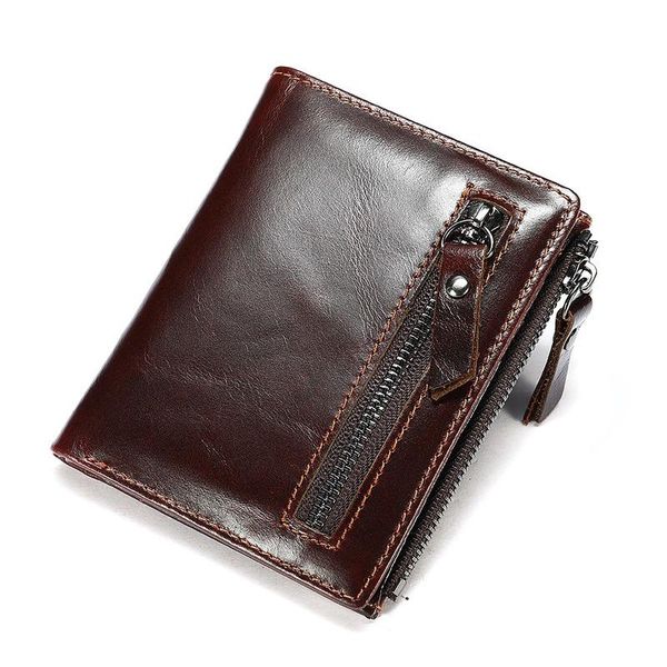 men wallets genuine leather double zipper card holder short male purse coin pocket vintage fashion brand high quailty, Red;black 
men wallets genuine leather double zipper card holder short male purse coin pocket vintage fashion brand high quailty, Red;black