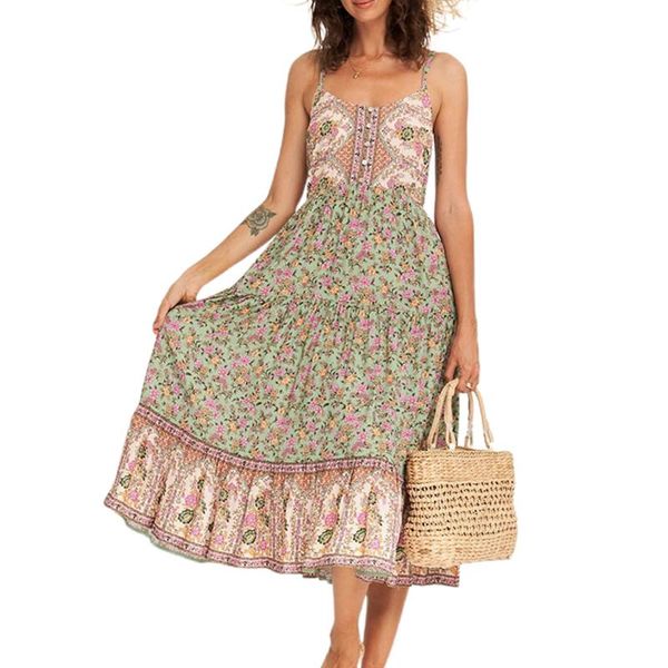 casual dresses summer women dress boho beachwear floral print v neck vestido feminino button pleated women's, Black;gray
casual dresses summer women dress boho beachwear floral print v neck vestido feminino button pleated women's, Black;gray