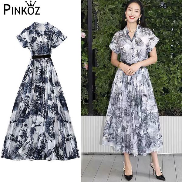 long dress runway summer women short sleeve printed belt chic vintage elegant casual party pleated fashion 210421, Black;gray
long dress runway summer women short sleeve printed belt chic vintage elegant casual party pleated fashion 210421, Black;gray