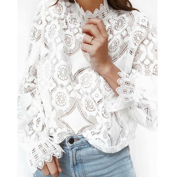 women shirt cut out translucent horn long sleeve slim elegant shirts summer white lace blouses and 
women shirt cut out translucent horn long sleeve slim elegant shirts summer white lace blouses and