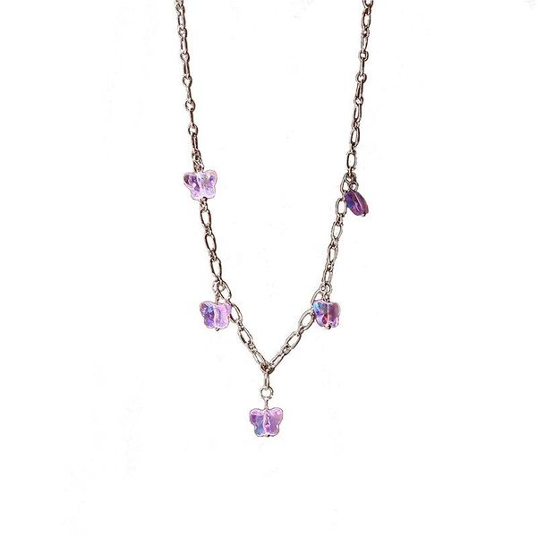 chains american retro purple crystal butterfly necklace summer joker niche design collarbone chain gentle temperament, Silver
chains american retro purple crystal butterfly necklace summer joker niche design collarbone chain gentle temperament, Silver