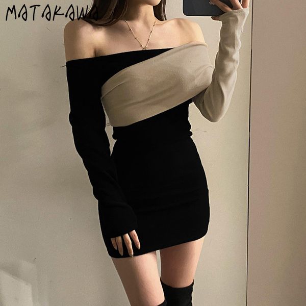 matakawa strapless slim slash neck bodycon dress women contrast color long-sleeved femme robe spring fashion vestido feminino 210513, Black;gray
matakawa strapless slim slash neck bodycon dress women contrast color long-sleeved femme robe spring fashion vestido feminino 210513, Black;gray